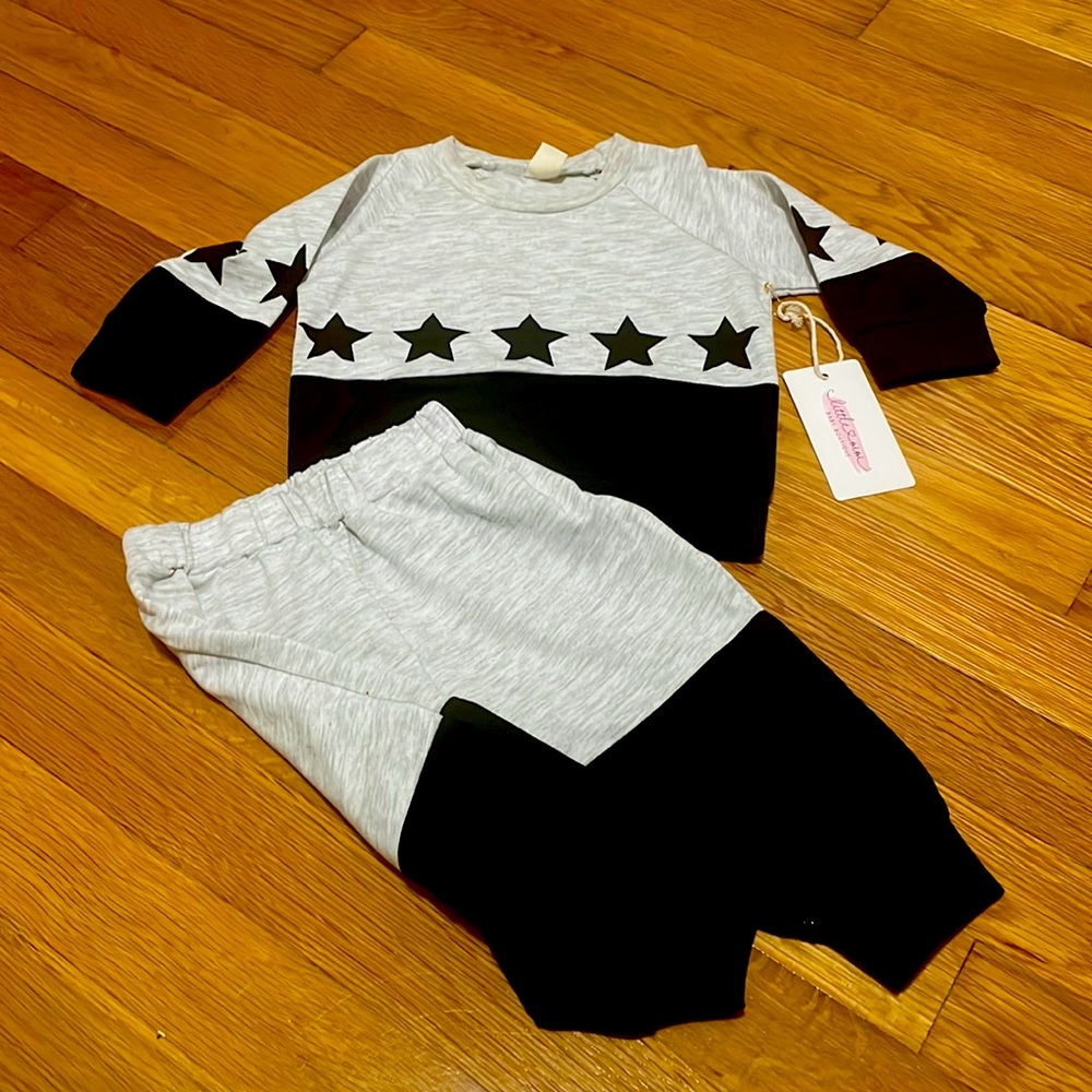 Baby Black and Gray Star Sweat Shirt and Sweat Pants